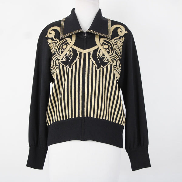 St John Collection Sz M Black Gold Studded Paillette Collar Santana Knit Jacket