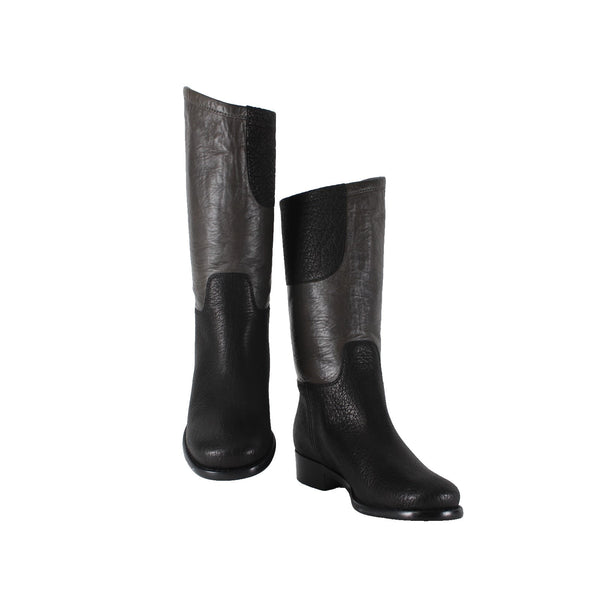 Chanel Boots NEW Bottes Sz 36.5 Black Brown Pull On Leather Calf Boots