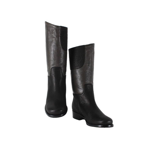Chanel Boots NEW Bottes Sz 36.5 Black Brown Pull On Leather Calf Boots