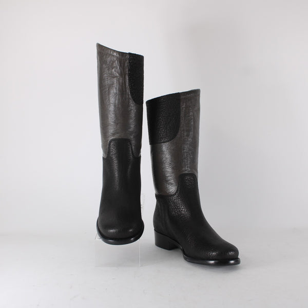 Chanel Boots NEW Bottes Sz 36.5 Black Brown Pull On Leather Calf Boots