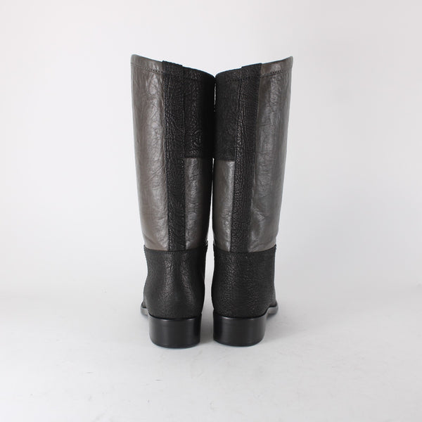 Chanel Boots NEW Bottes Sz 36.5 Black Brown Pull On Leather Calf Boots