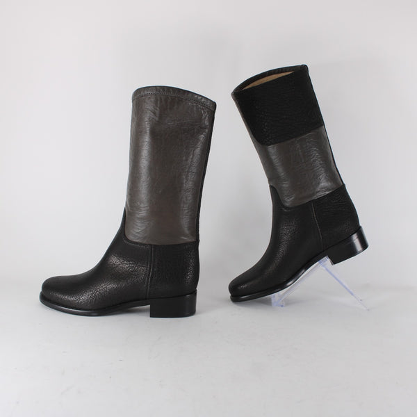 Chanel Boots NEW Bottes Sz 36.5 Black Brown Pull On Leather Calf Boots