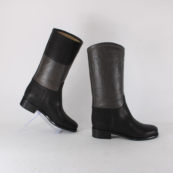 Chanel Boots NEW Bottes Sz 36.5 Black Brown Pull On Leather Calf Boots