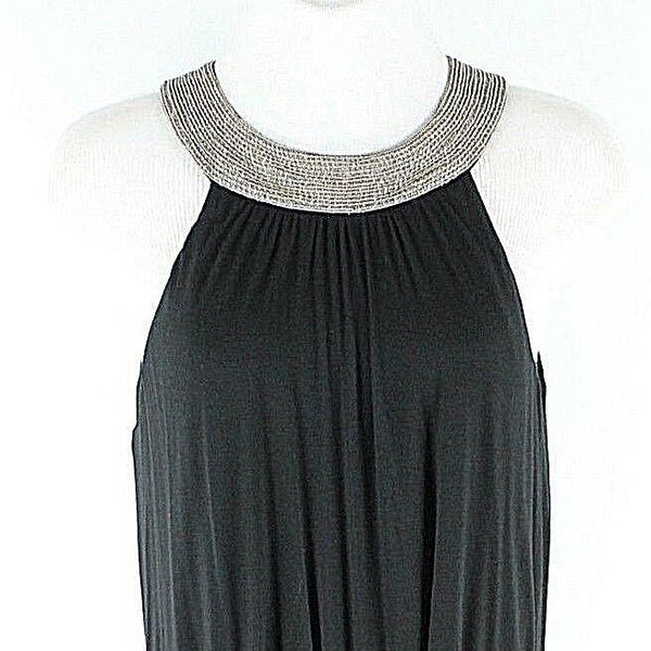 Velvet NWT $196 Sz M Black Taupe Beaded Grecian Collar Belted Halter Dress