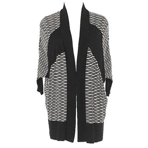 Fate Sz L Black Tan Dolman Sleeve Open Front Stripe Modal Cotton Cardigan