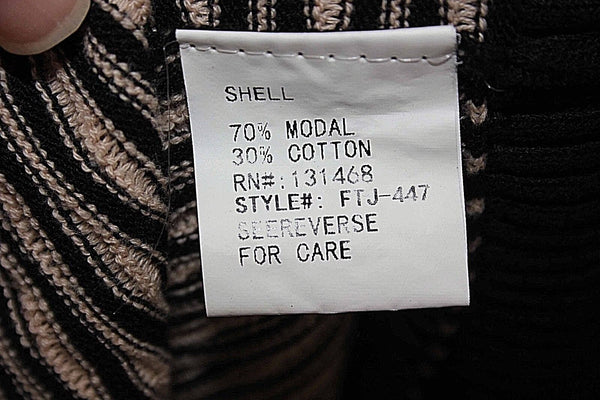Fate Sz L Black Tan Dolman Sleeve Open Front Stripe Modal Cotton Cardigan