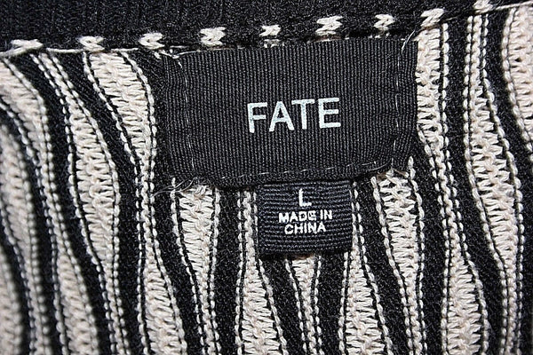 Fate Sz L Black Tan Dolman Sleeve Open Front Stripe Modal Cotton Cardigan