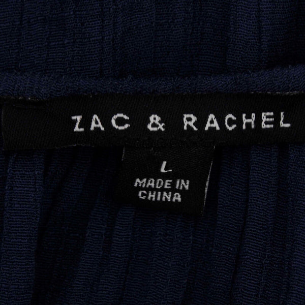 Zac Rachel Sz L Navy Blue Hi Lo Ruffle Lace Insert Poly Blend Woven Pullover Top