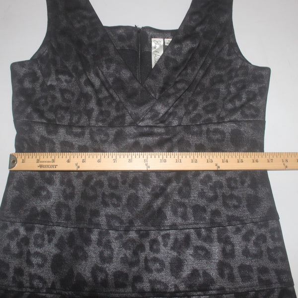 Emma Michele Dress Sz 12 Black Metallic Animal Print V Neck Polyester Rayon