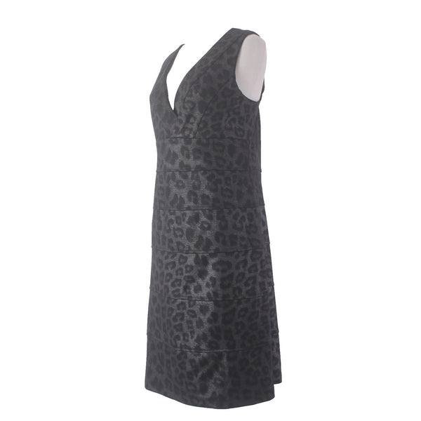 Emma Michele Dress Sz 12 Black Metallic Animal Print V Neck Polyester Rayon