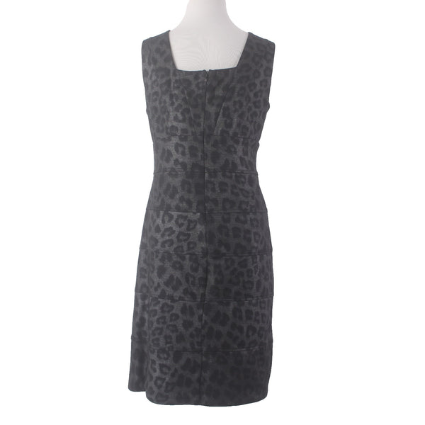 Emma Michele Dress Sz 12 Black Metallic Animal Print V Neck Polyester Rayon