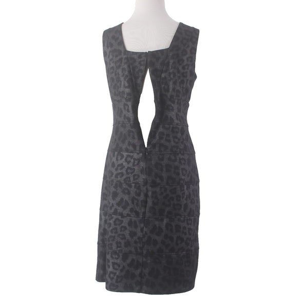 Emma Michele Dress Sz 12 Black Metallic Animal Print V Neck Polyester Rayon