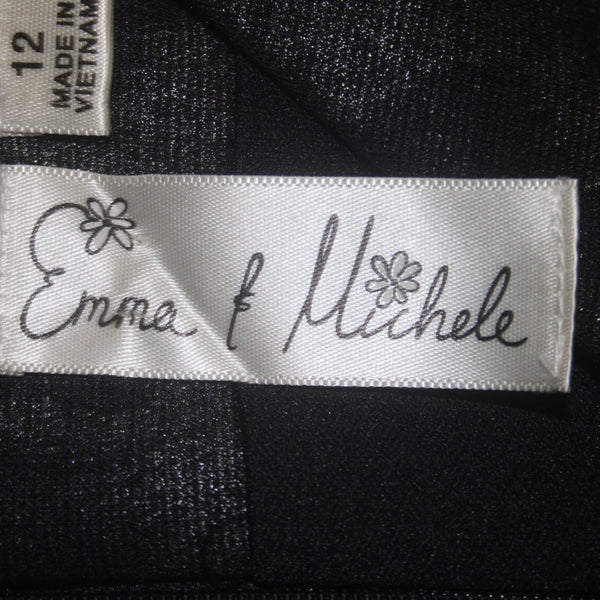 Emma Michele Dress Sz 12 Black Metallic Animal Print V Neck Polyester Rayon