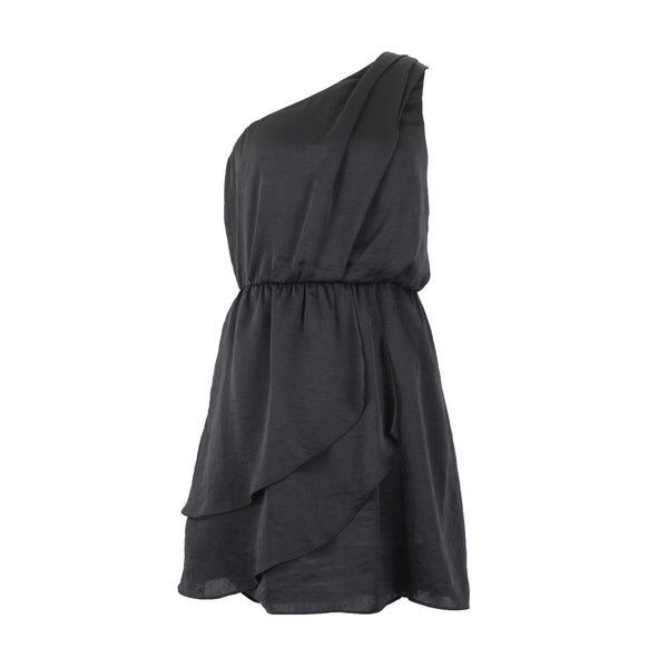 BCBGeneration Dress NEW $138 Sz 2 Black One Shoulder Lined Layered Poly Dress