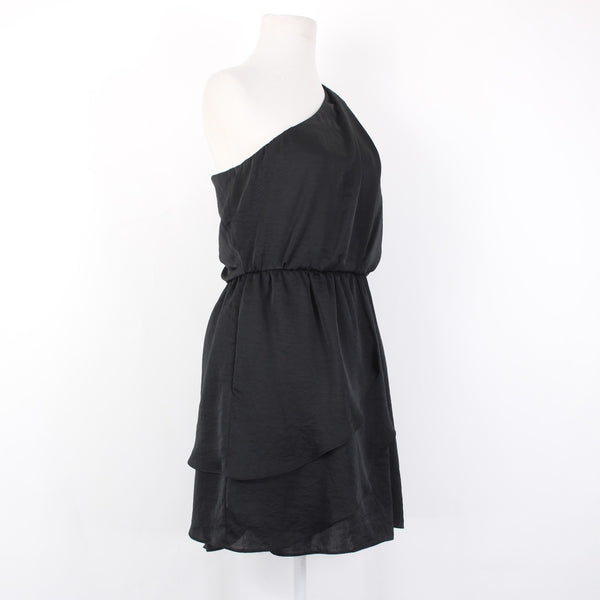 BCBGeneration Dress NEW $138 Sz 2 Black One Shoulder Lined Layered Poly Dress