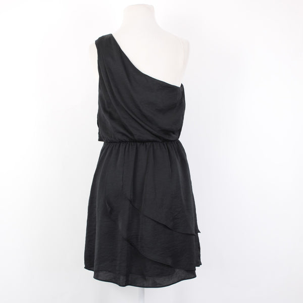 BCBGeneration Dress NEW $138 Sz 2 Black One Shoulder Lined Layered Poly Dress