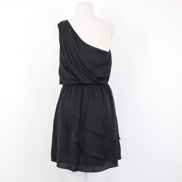 BCBGeneration Dress NEW $138 Sz 2 Black One Shoulder Lined Layered Poly Dress