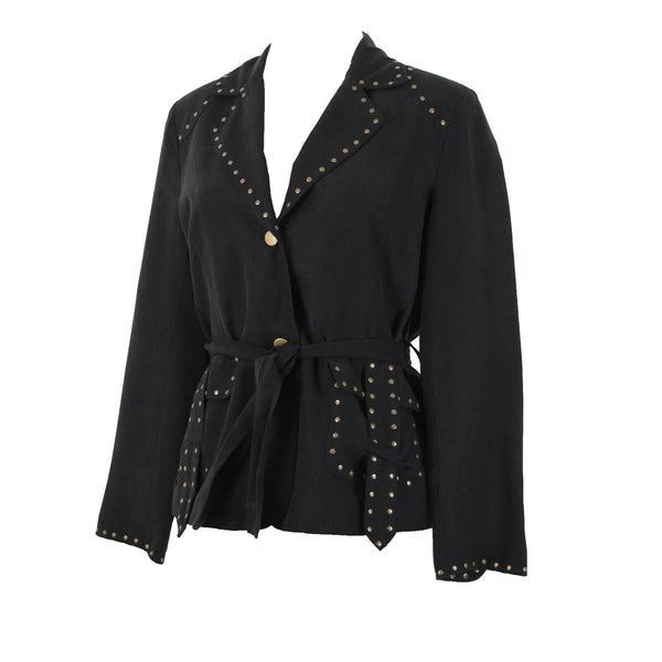 Carole Little Petites Sz M Black Bronze Studded Pockets Lined Polyester Jacket