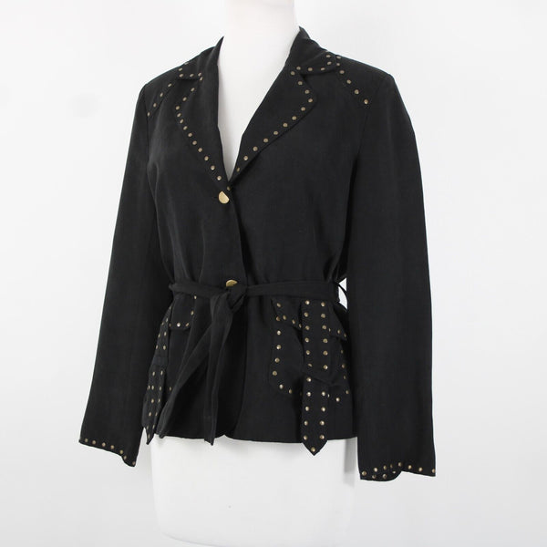 Carole Little Petites Sz M Black Bronze Studded Pockets Lined Polyester Jacket