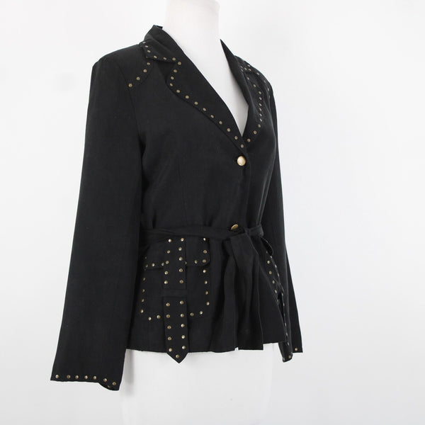 Carole Little Petites Sz M Black Bronze Studded Pockets Lined Polyester Jacket