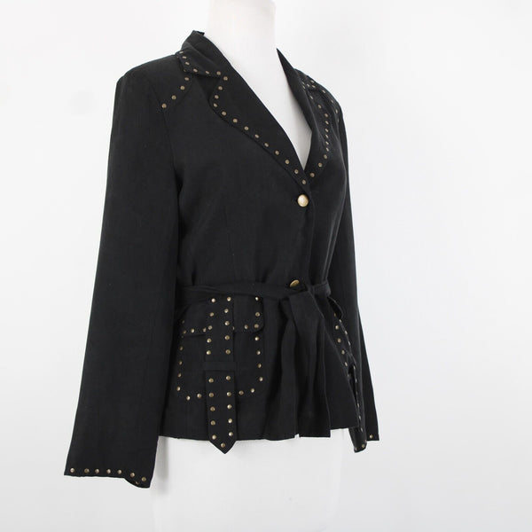 Carole Little Petites Sz M Black Bronze Studded Pockets Lined Polyester Jacket