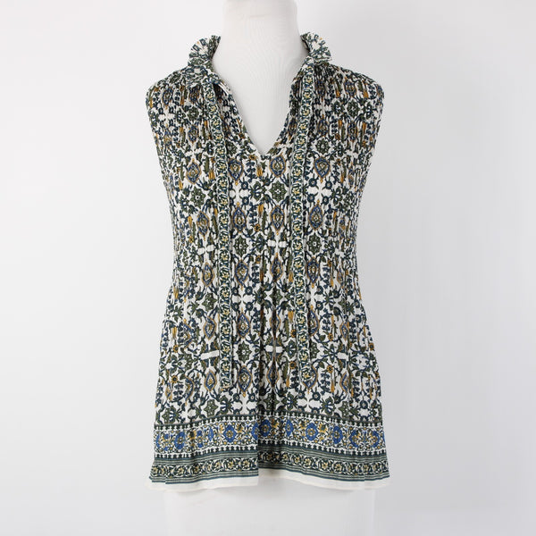 Max Studio NEW $78 Sz S Green White Multi Color Floral Draped 100% Polyester Top