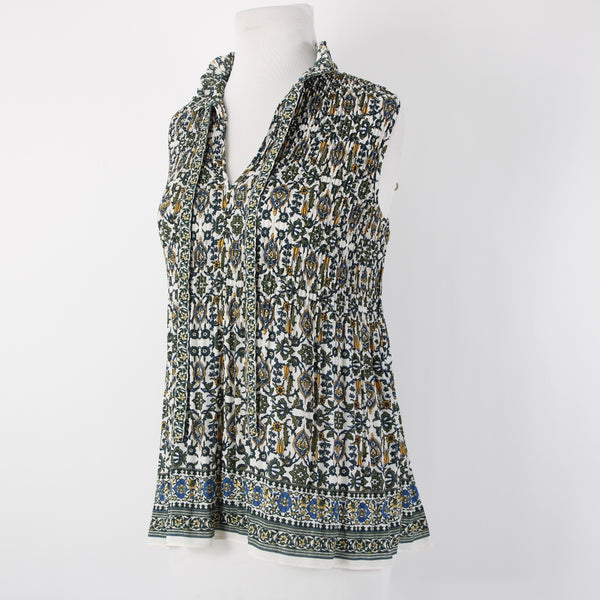 Max Studio NEW $78 Sz S Green White Multi Color Floral Draped 100% Polyester Top