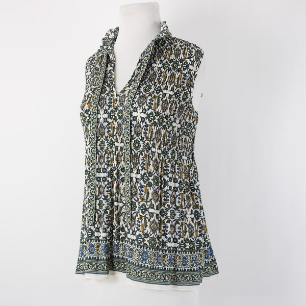 Max Studio NEW $78 Sz S Green White Multi Color Floral Draped 100% Polyester Top