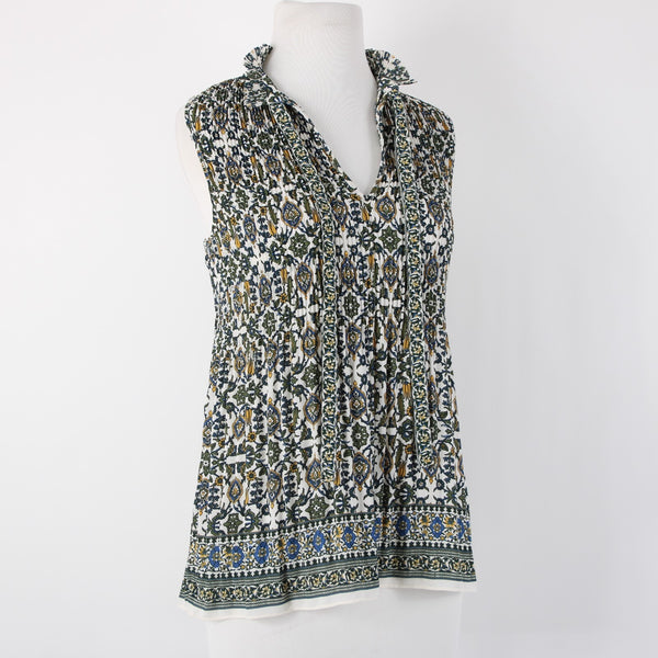 Max Studio NEW $78 Sz S Green White Multi Color Floral Draped 100% Polyester Top