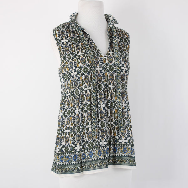 Max Studio NEW $78 Sz S Green White Multi Color Floral Draped 100% Polyester Top