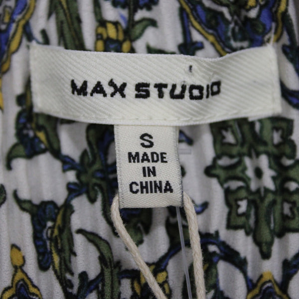 Max Studio NEW $78 Sz S Green White Multi Color Floral Draped 100% Polyester Top
