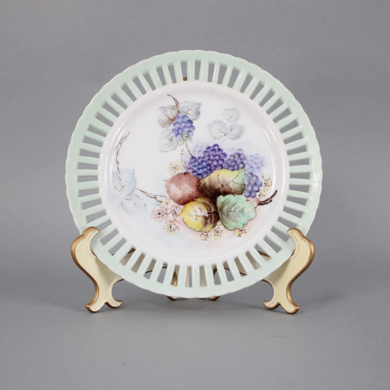 Carrie Morrison Porcelain Plate Aqua Multi Color Fruits Hand Painted 8" Plate