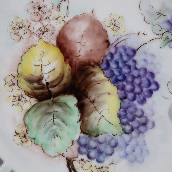 Carrie Morrison Porcelain Plate Aqua Multi Color Fruits Hand Painted 8" Plate