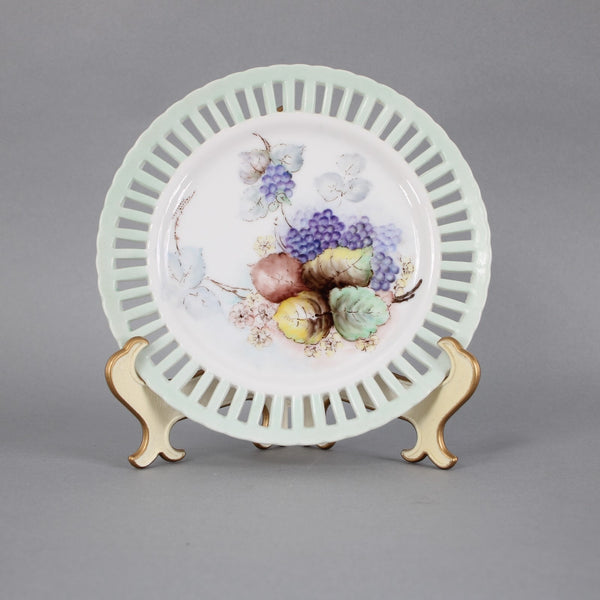 Carrie Morrison Porcelain Plate Aqua Multi Color Fruits Hand Painted 8" Plate