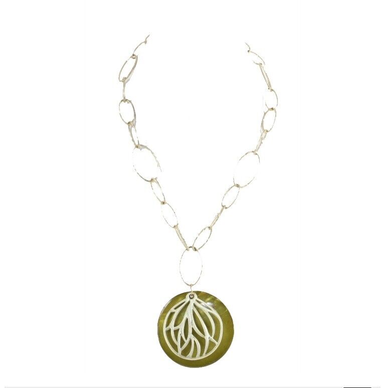 Erica Lyons NEW $22 Green Goldtone 2" Double Pendant 19" +3" Chain Necklace