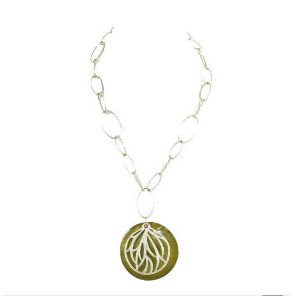 Erica Lyons NEW $22 Green Goldtone 2" Double Pendant 19" +3" Chain Necklace