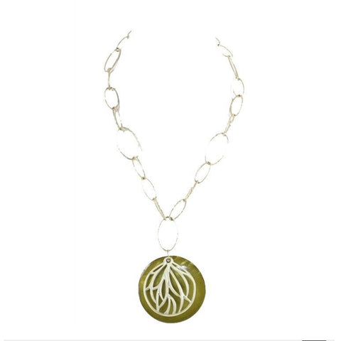 Erica Lyons NEW $22 Green Goldtone 2" Double Pendant 19" +3" Chain Necklace