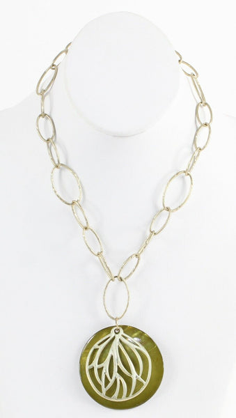 Erica Lyons NEW $22 Green Goldtone 2" Double Pendant 19" +3" Chain Necklace