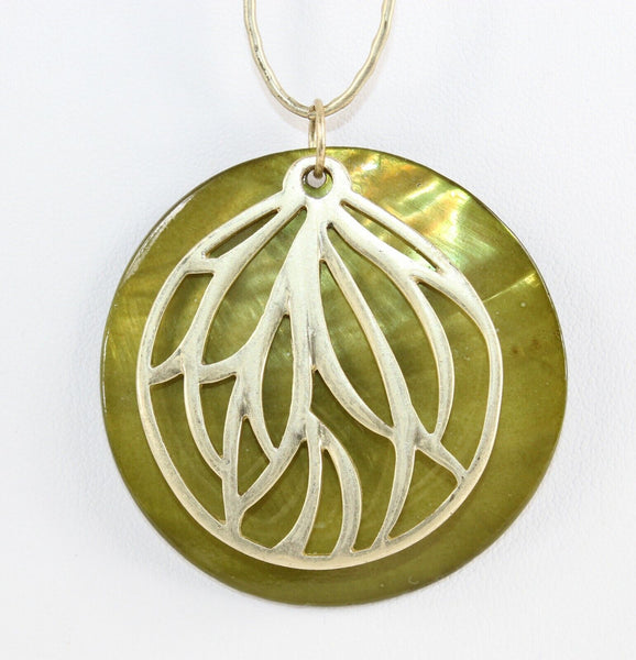 Erica Lyons NEW $22 Green Goldtone 2" Double Pendant 19" +3" Chain Necklace