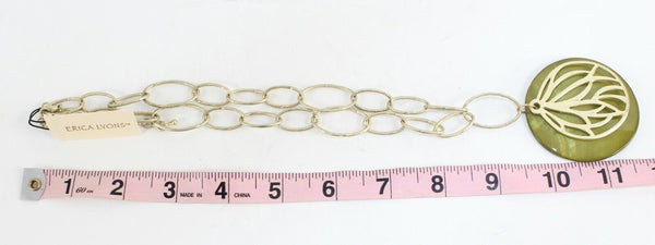 Erica Lyons NEW $22 Green Goldtone 2" Double Pendant 19" +3" Chain Necklace