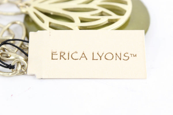 Erica Lyons NEW $22 Green Goldtone 2" Double Pendant 19" +3" Chain Necklace