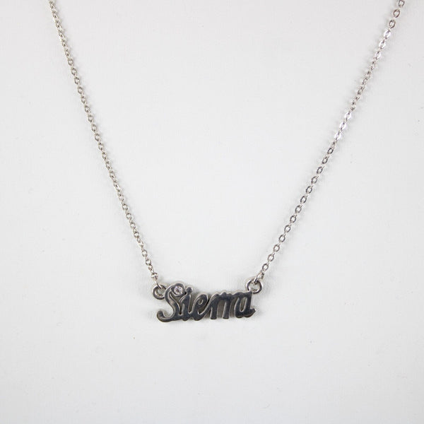 SIERRA Name Silvertone Rhinestone 14.5" w 4.5" Multi Ring Ext Necklace