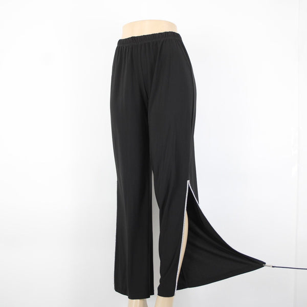 MSK Sz S x 32 Black Rhinestones Front Half Slit Flared Polyester Spandex Pants