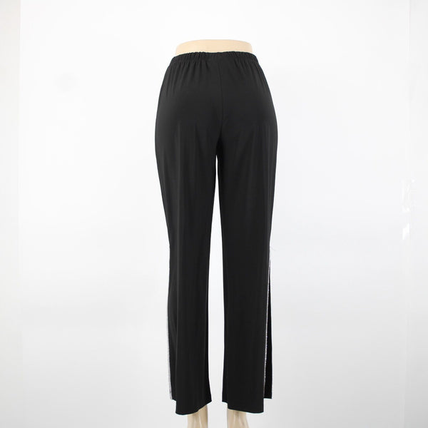 MSK Sz S x 32 Black Rhinestones Front Half Slit Flared Polyester Spandex Pants