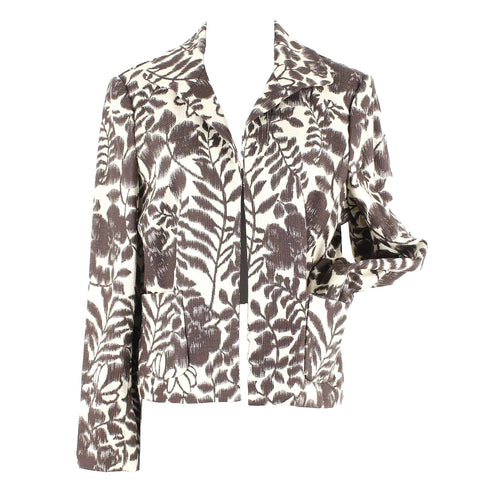 Jones Wear NEW $43 Sz 12 Ivory Brown Lined 100% Cotton Acetate Jacket