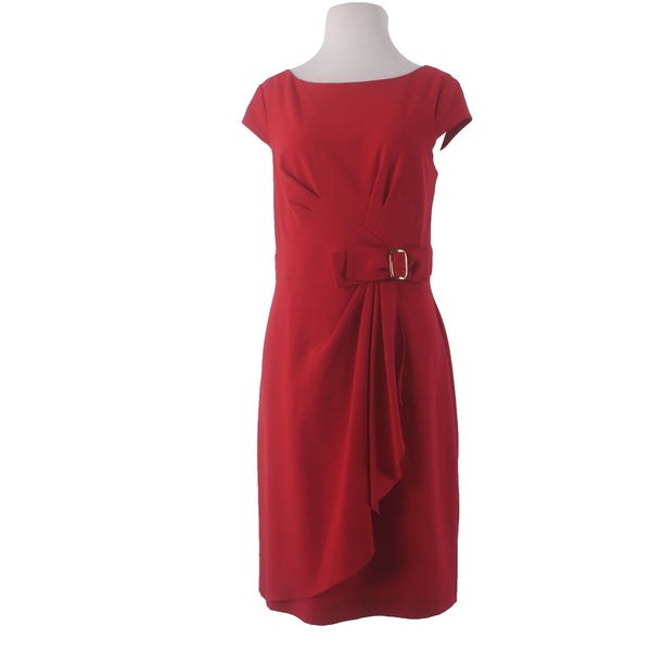 Sandra Darren Dress Sz 10 Red Gold Hardware Gathered Side Polyester Rayon Dress