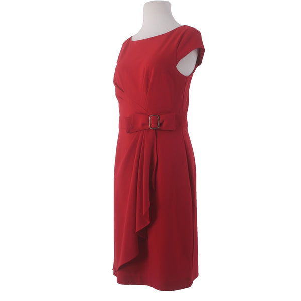 Sandra Darren Dress Sz 10 Red Gold Hardware Gathered Side Polyester Rayon Dress