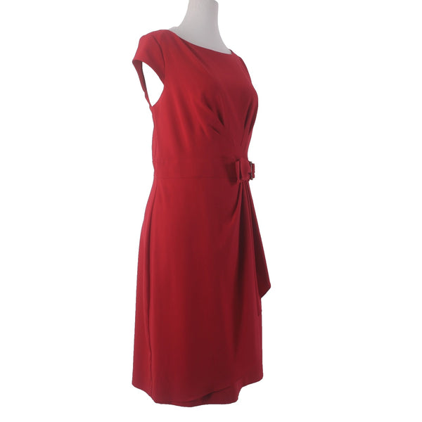 Sandra Darren Dress Sz 10 Red Gold Hardware Gathered Side Polyester Rayon Dress