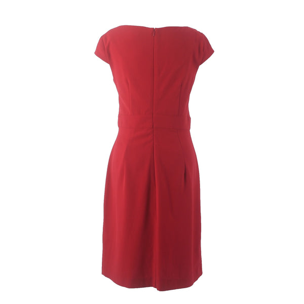 Sandra Darren Dress Sz 10 Red Gold Hardware Gathered Side Polyester Rayon Dress
