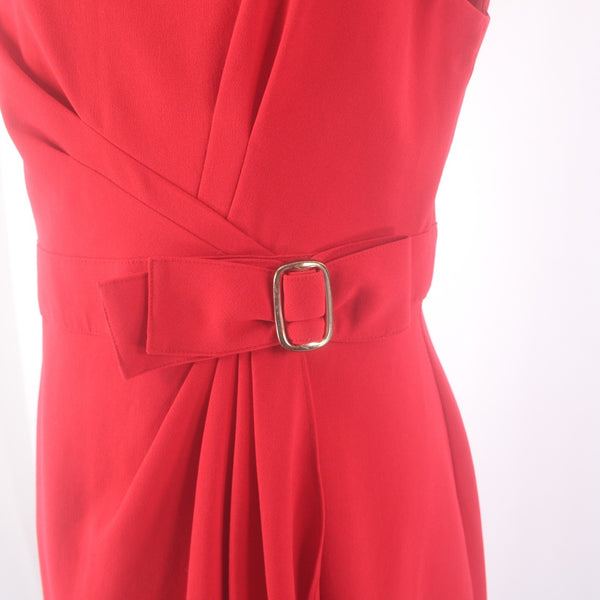Sandra Darren Dress Sz 10 Red Gold Hardware Gathered Side Polyester Rayon Dress